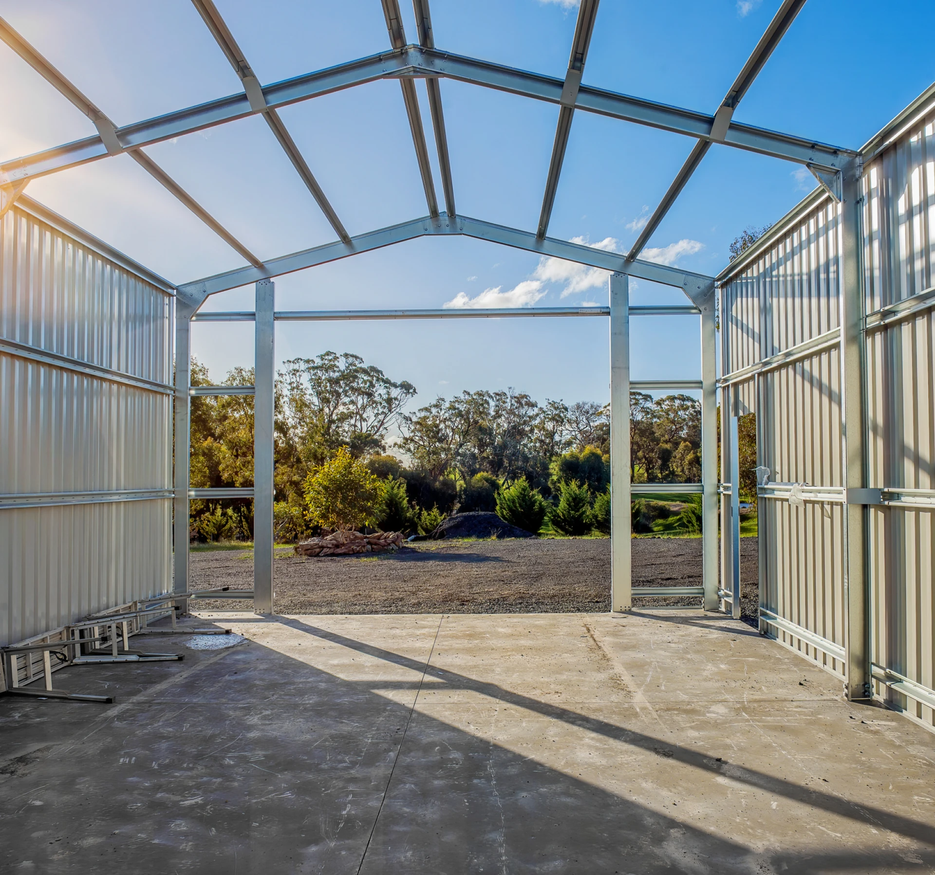 Metal frame structure with open doorway